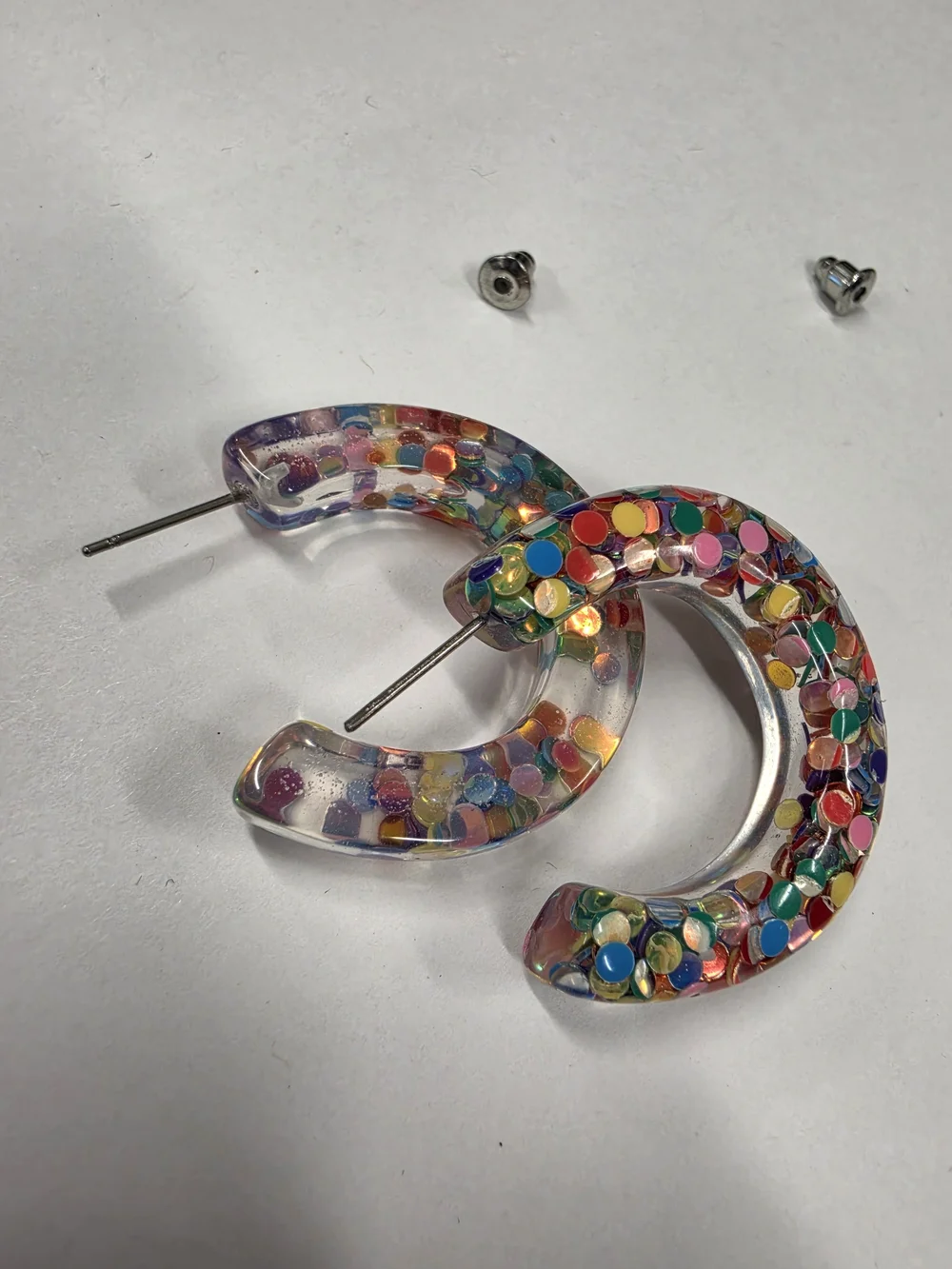 Chunky Multi Color Confetti Glitter Resin Hoop Earrings Clear Acrylic Statement